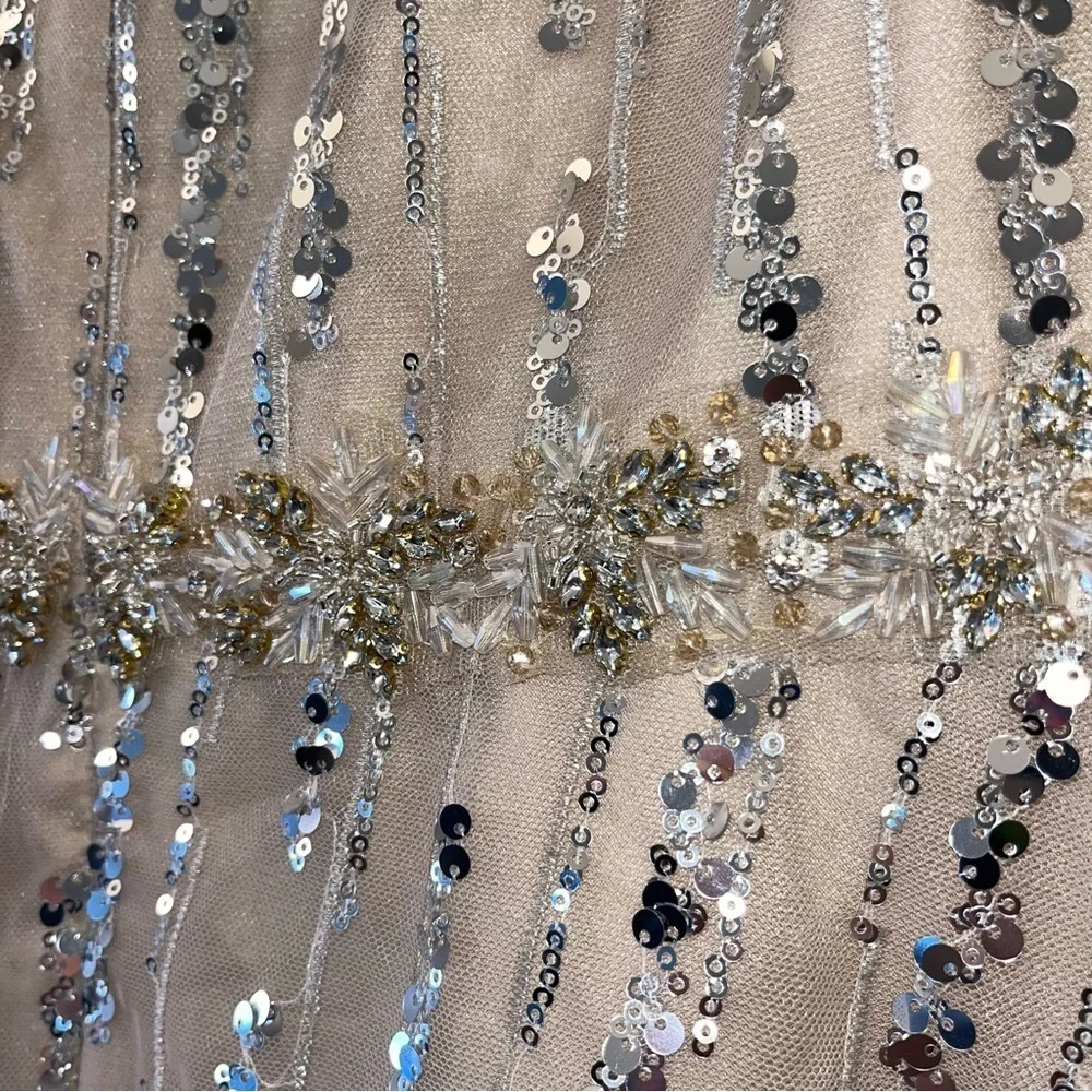 MAC DUGGAL 67859 dress maxi tan nude plus size 16 sequin wedding formal long NWT - Picture 12 of 15